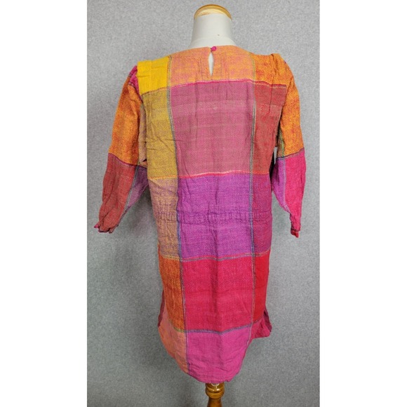 Vintage Adini Bright Plaid Color Block Cotton Shift  Dress Nepal‎ Large - Picture 4 of 11